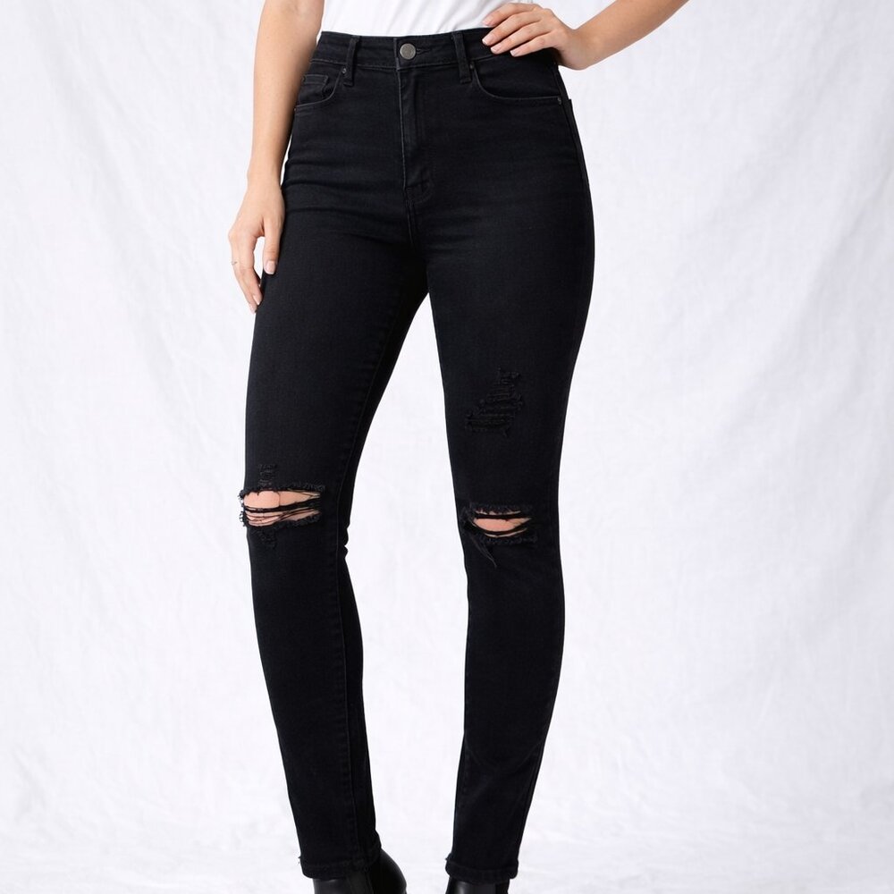 Cello Black Distressed‎ Skinny Jeans High Rise Ripped Stretch Denim Size 3